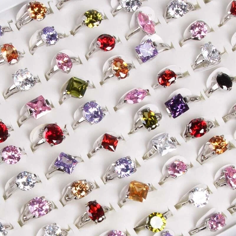 Venta al por mayor 100 coloridos anillos de boda de cristal circonita cúbica para mujer joyería para dedos de moda Foto 4 de 4