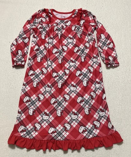 HELLO KITTY Pajamas Girls Small 6-6X All Over Logo Fleece Nightgown