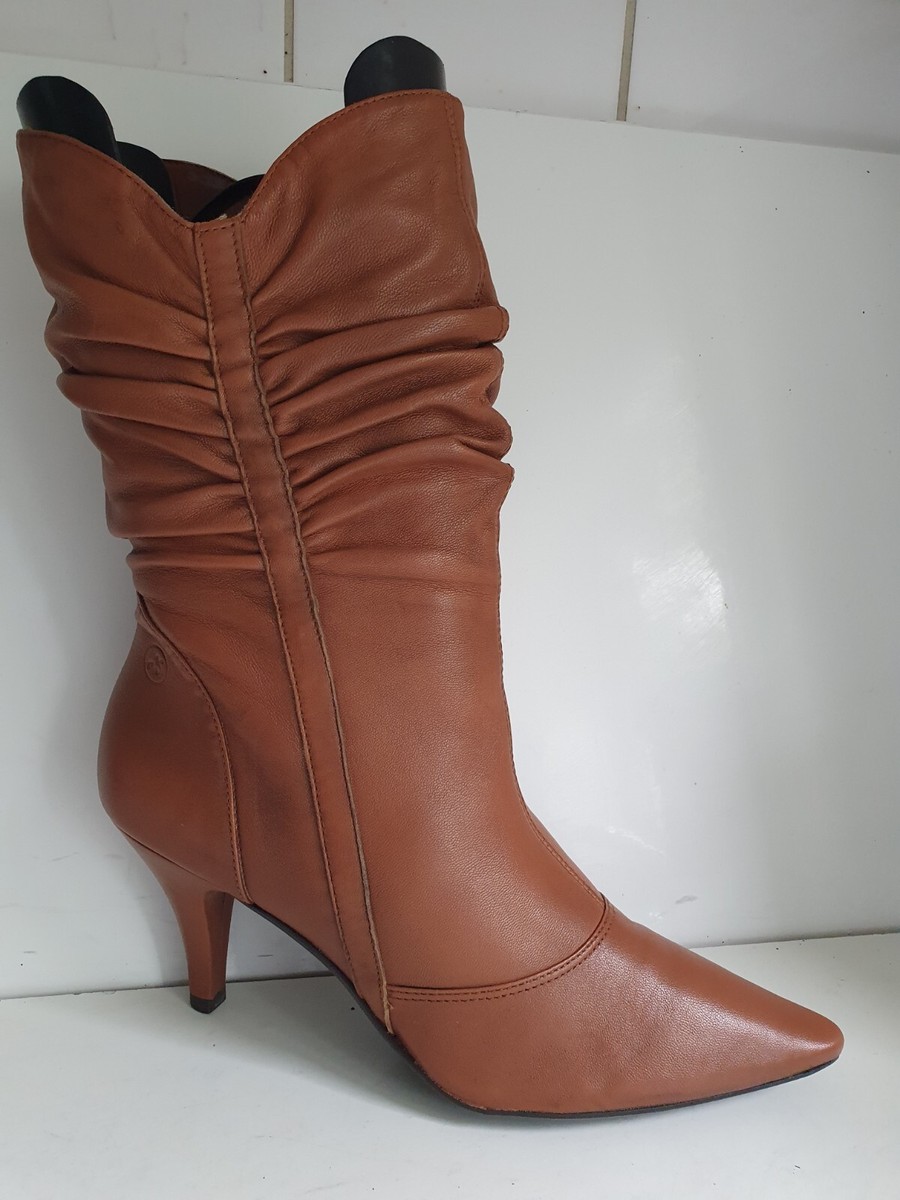BRONX DESIGNER UK EU 40 WOMENS TAN BROWN LEATHER HEELS ANKLE/MID