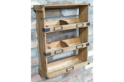 Wandaufbewahrung aus Holz mit Etikettenhaltern aus Metall, 3-stufiger Küchenorganizer