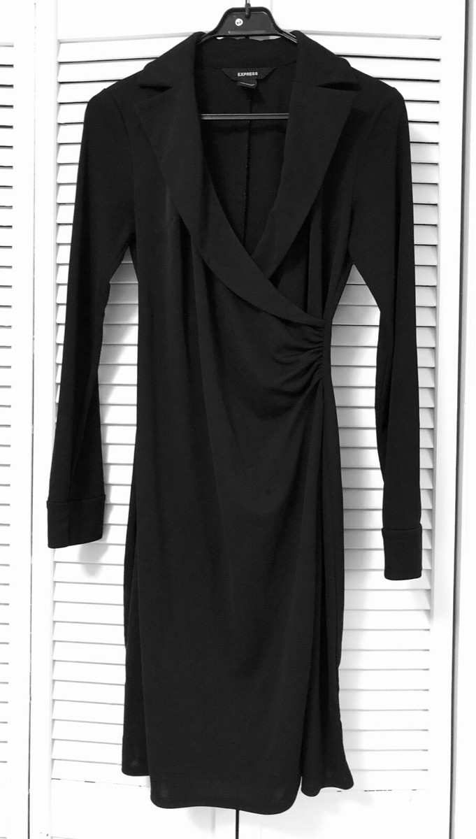 Express Black Blazer Wrap low v-neck Notch lapel Long Sleeve Bodycon Dress  5 6 | eBay