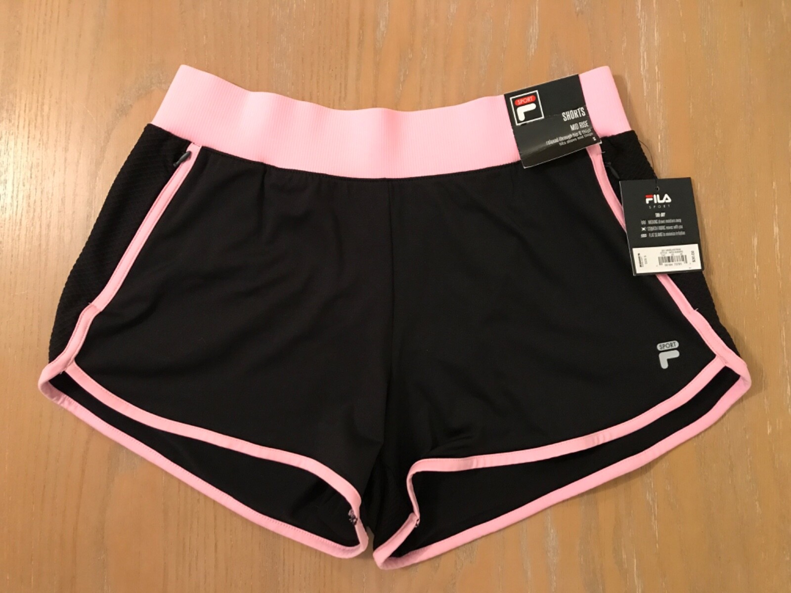 Nuovo! Fila Sports pantaloncino donna Tru Dry vita media nero e rosa taglia small