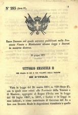 Royal Decree by which they will be published in the Provinces of Veneto and Mantua in