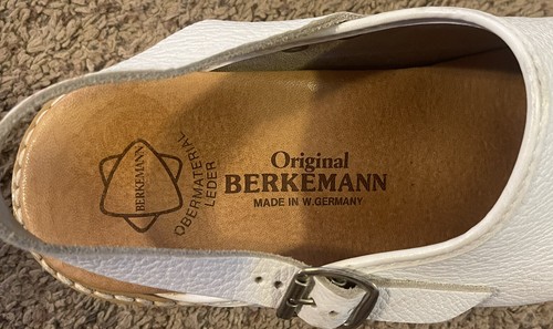 Berkemann White Leather Clogs Heel Strap, Size 43 US 10 A.N - Picture 3 of 4