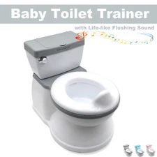 Gray Toddler Potty Training Toilet w/ Flushing Sound Handle Baby Chair Seat