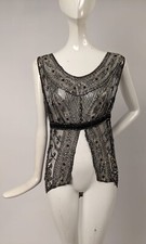 ANTIQUE EDWARDIAN GLASS BEADED NET BLOUSE W SIDE TAILS