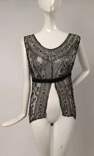 ANTIQUE EDWARDIAN GLASS BEADED NET BLOUSE W SIDE TAILS 