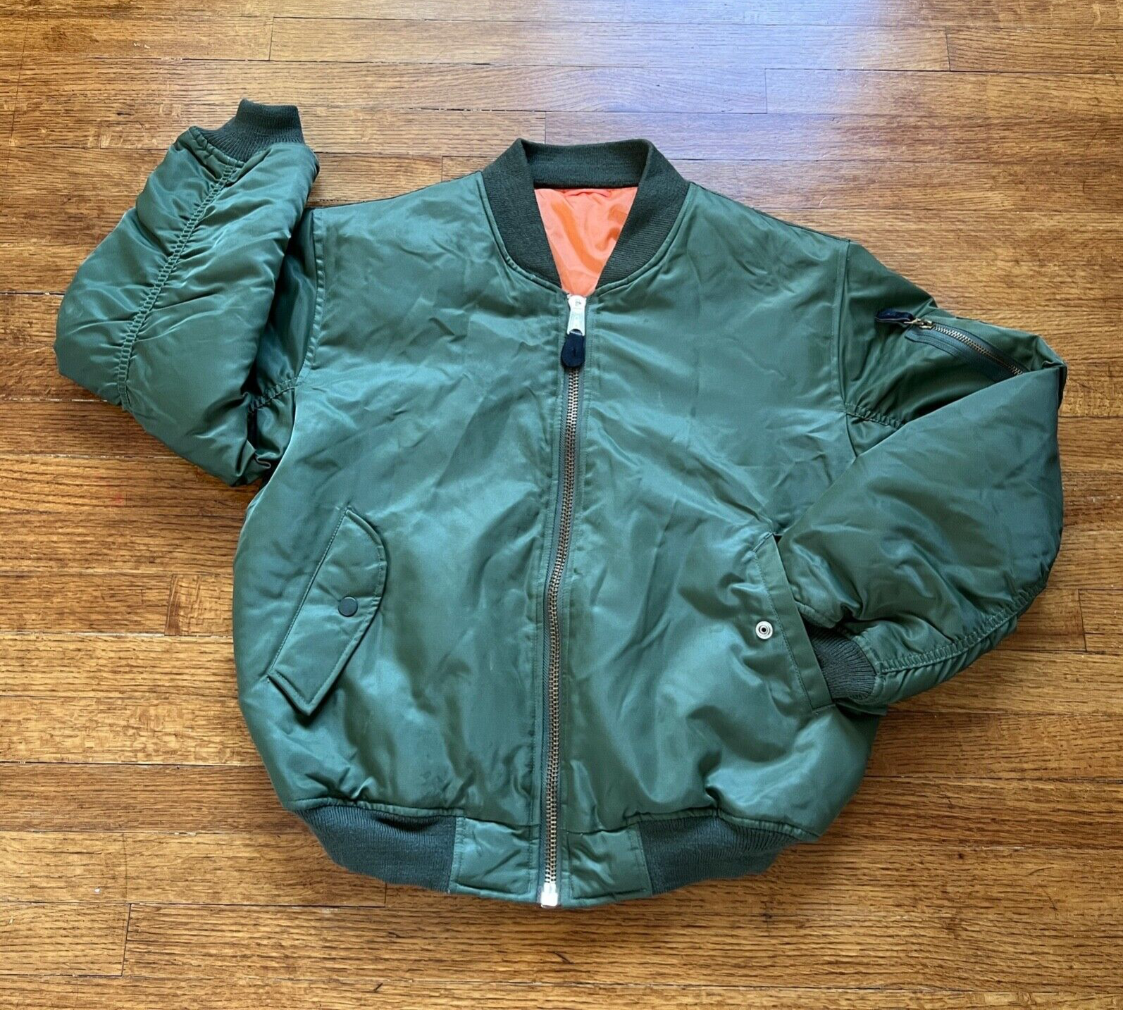 VTG Bomber Jacket Jr Boys XL 16 18 Intermediate Flyer MA-1 Full Zip Reverses 80s-image