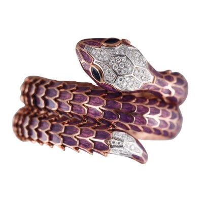 Alexis NY 925 Silver 18K Rose Gold & Enamel Diamond Serpent Bracelet Watch