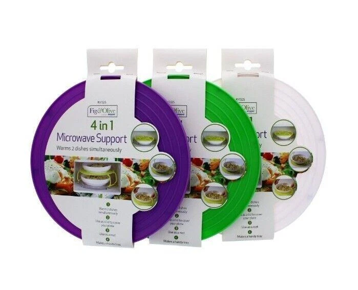 4 in 1 Microwave Food Plate Multipurpose Stand Lid Support Stacker Tray Plastic  - Image 3 of 4