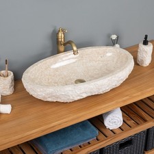 70 cm Marmor-Stein-Waschbecken Erosi creme Aufsatzbecken Badezimmer wohnfreuden