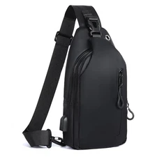 Waterproof Sling Bag for Men Crossbody Backpack with USB Charging Port Black