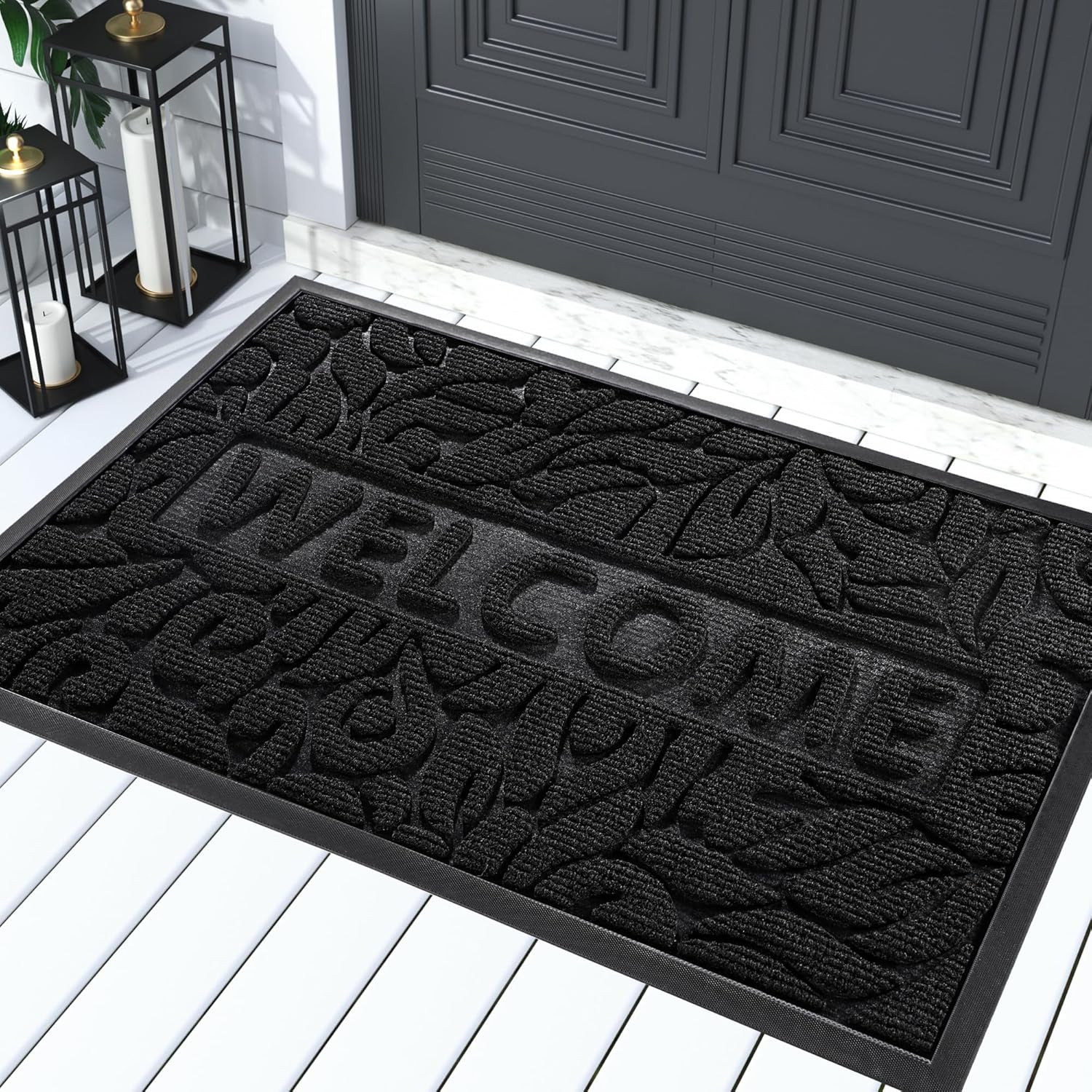 Yimobra 29.5x17 Inch Waterproof Black Outdoor Welcome Mat