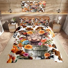 Highland Cattle Cup Comforter Set for Kids Adults,Retro Cow Skin Twin Wws17191