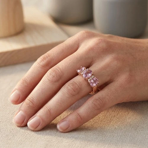 925 STERLING SILVER HANDMADE RINGS BRILLIANT TRIPLE STONE PINK SPINEL 3.30CT