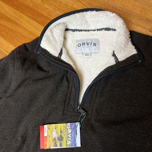 Orvis Sherpa Fleece gefütterter 1/4 Zip Pullover Sweater~Herren Medium~NEU~Braun~M - Bild 7 von 7