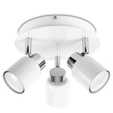 Modern Chrome and White Adjustable 3 Way Round Plate Ceiling Spotlight Ceiling