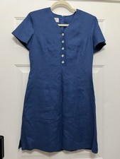 VTG Talbots Irish Linen Dress Women 6 Petite Blue Career Resort Preppy Vacation