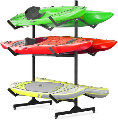 Freestanding Kayak Storage Rack for 2-6 Kayaks with Wheels & Heavy-Duty Steel
