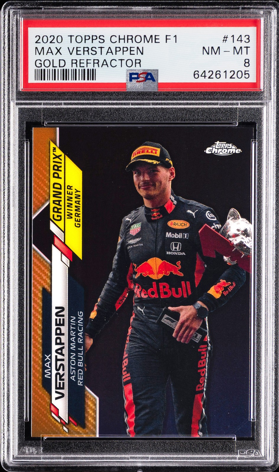 2020 TOPPS CHROME FORMULA 1 GOLD REFRACTOR #143 MAX VERSTAPPEN 16/50 PSA 8