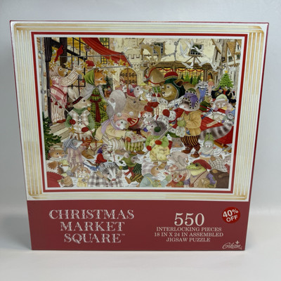 Vtg 1997 Gibson Christmas Market Square Puzzle 550 Piece Animals New Sealed
