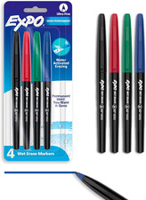 EXPO Wet Erase Markers, Semi-Permanent Markers, Assorted, Ultra Fine Point, 4 Co