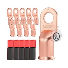 AIRIC 10 PCS UL Listed 1/0 AWG - 3/8" Battery Cable Lugs, Heat Shrink Ring Te...