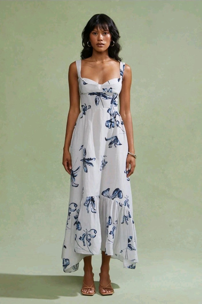 Quiet Luxury AMUR Evris Ruffle Hem LINEN Dress Size 2 Weddings Cottagecore $498