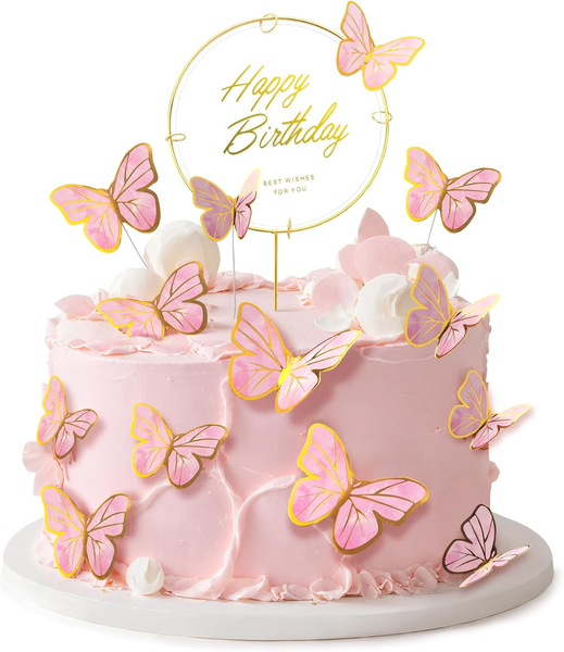 Schmetterlinge Tortendeko, 3D Diy Schmetterlinge Torte Deko, Happy Birthday Cake-image