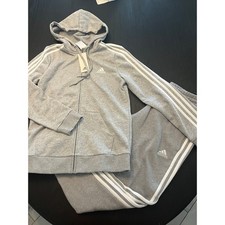 NEW ADIDAS Essentials Fleece 3S Women's Medium Tracksuit Gray/ White