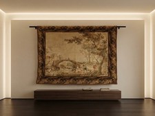 Vintage Franz&ouml;sischer Wandbehang Wandteppich Die Alte Br&uuml;cke Szene 89x116 cm