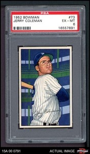 1952 Bowman #73 Jerry Coleman Yankees PSA 6 - EX/MT
