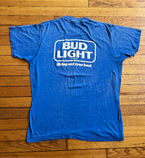 Vintage 1983 Screen Stras Bud Light Busch Stadium Run Tee Blue Fits M USA Made