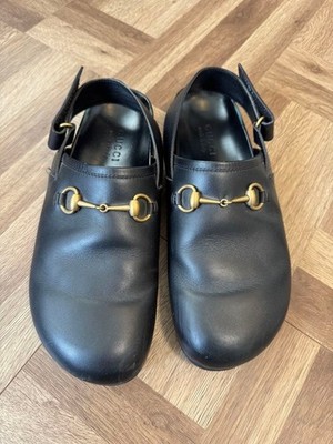GUCCI Herren Horsebit Strap Sandalen Leder Flach Schwarz Größe EU44 US10,5 UK...