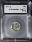 ICG 1953 D Roosevelt Dime Brilliant Uncirculated US Silver Coin 10C