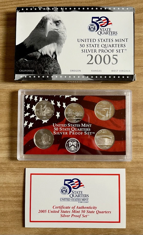 2004-S & 2005-S 50 State Quarter 90% Silver Proof Coin Sets. Box & COA! 🪙🔥 - Image 4 of 4