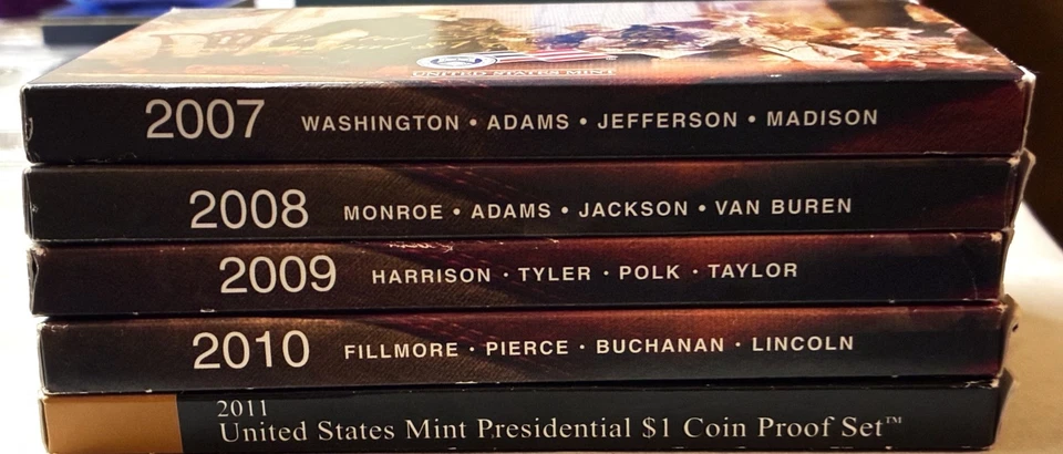 2007 2008 2009 2010 2011 US Mint Presidential $1 Coin Proof Sets w Box & COA's - Image 3 of 3
