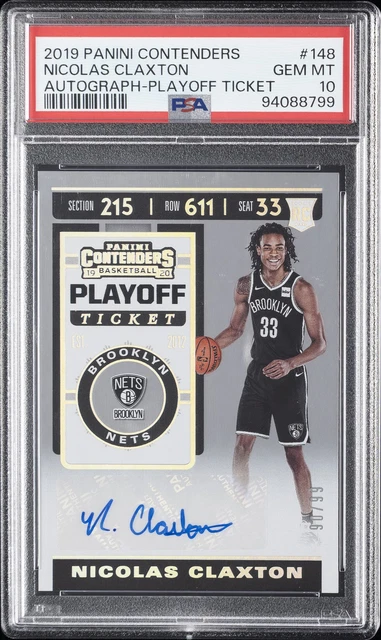 2019 PANINI CONTENDERS AUTO PLAYOFF TICKET #148 NICOLAS CLAXTON 90/99 PSA 10