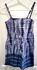 JUSTICE girls size 10 BLUE TIE DYE SUMMER DRESS SMOCKING STYLE TOP STRAPS cotton