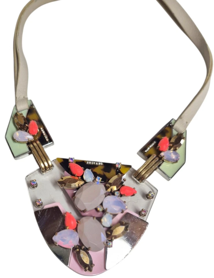 Collar J.Crew Techtonic Declaración Gris Tortuga Multi Blanco Cuero C6061 Foto 2 de 4