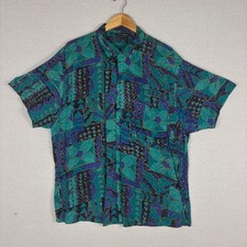 Vtg Tony Lambert Button Up Mens L Rayon Art Nuevo Modernist Hawaiian Made in USA