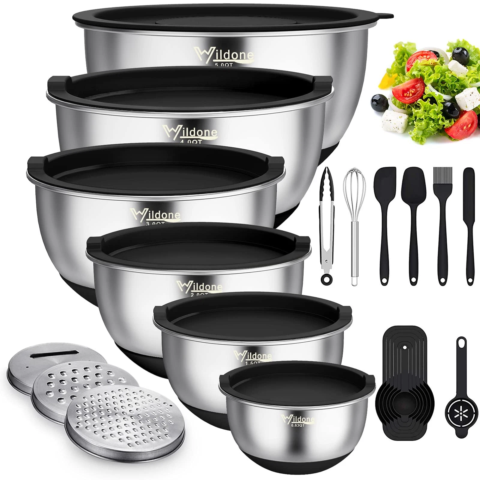 Mixing Bowls with Airtight Lids, 22 PCS Stainless Steel Nesting Bowls, with 3...