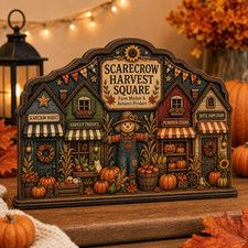 Wooden Block Scarecrow Harvest Square Halloween Tabletop Decor for Fall Homes