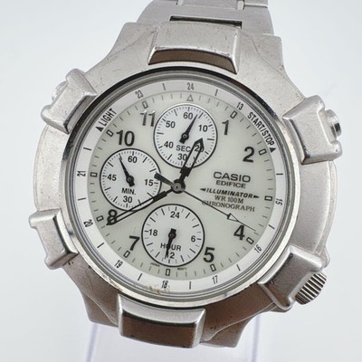 Working condition, new battery: CASIO EDIFICE EF-300 chronograph, white.