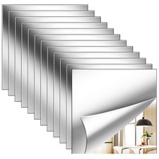 12 Pack Flexible Mirror Sheets 12x12 Inch Self Adhesive Non-Glass Mirror Tile...