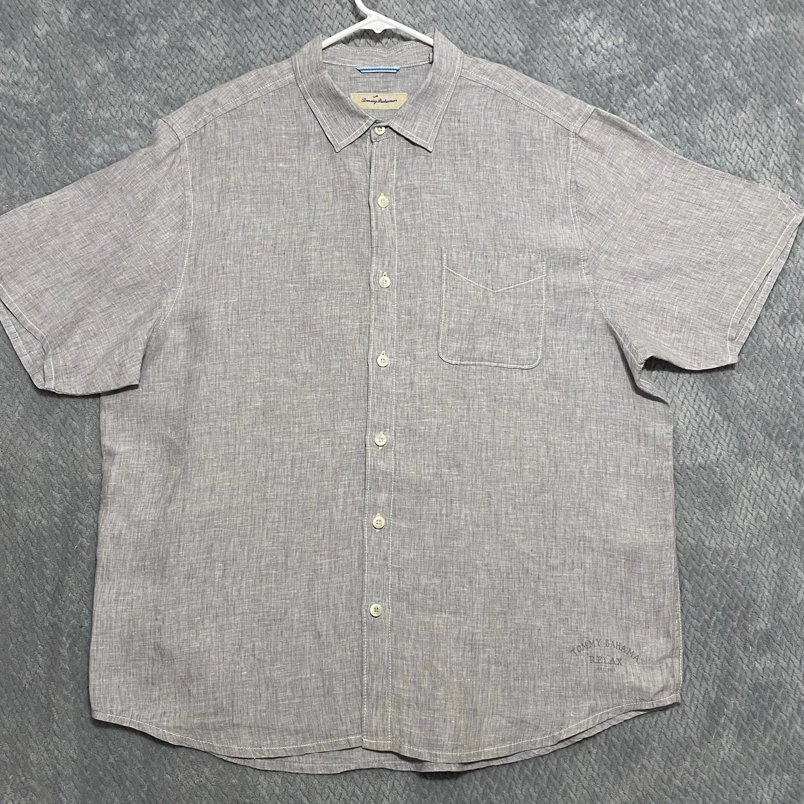 Tommy Bahama Shirt Mens XL Extra Large Gray Relax Linen Beach Casual Button Up