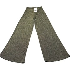 Zara Knit Wide-Leg Pants Size S Black Gold Metallic Sparkle See Through NWT