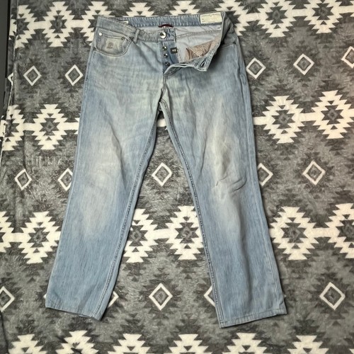 Brunello Cucinelli Mens Traditional Fit Lt Wash Blue Denim Jeans Sz48 IT 35x28"