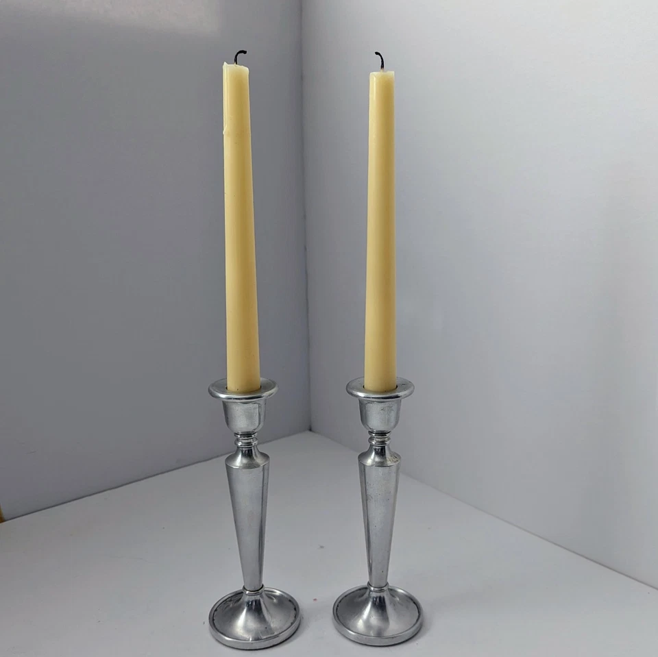 Aluminum Taper Candle Holders, Beautiful Vintage Pair ~ 7.25" T x 2.625" W  - Image 2 of 4