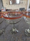 4  Mexican  Margarita or Sangria  Red & Orange Rim Hand Blown Glasses stemmed — photo 4